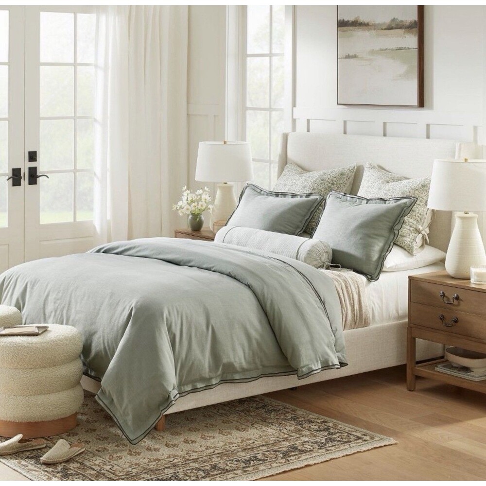 Threshold Studio McGee Duvet Cover Set Slub, Teal Green/Dark Gray, Queen NEW